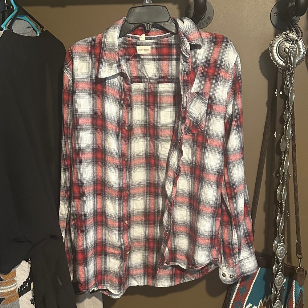 Red and White Plaid Button-Up Shirt
